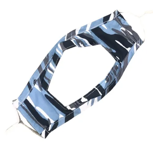 Wasbaar mondkapje met venster - camouflage strepen blauw