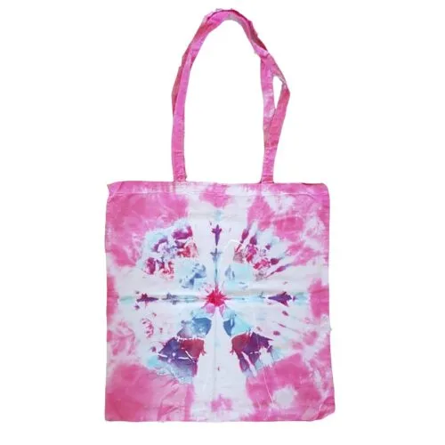 Tie dye tas - roze blauw wit