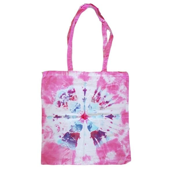 Tie dye tas - roze blauw wit