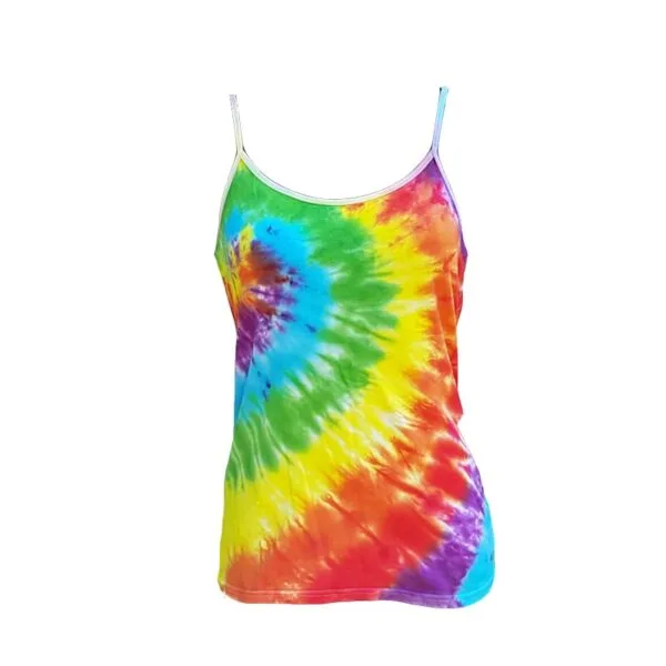 Tie dye spaghetti top - rainbow - Maat XL