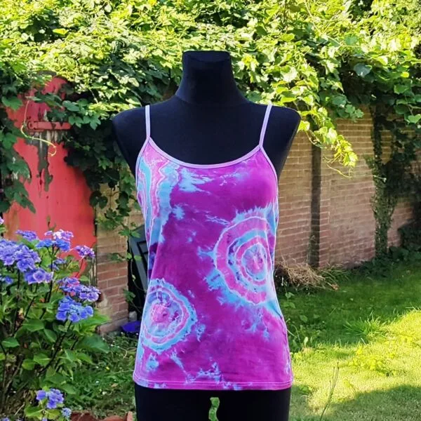 Tie dye spaghetti top - geodes roze blauw wit - XL