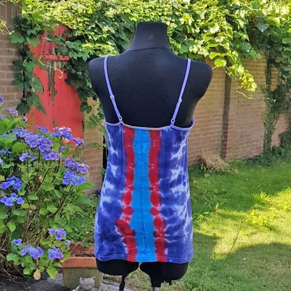 Tie dye spaghetti top - blauw geel oranjerood - Maat XXL
