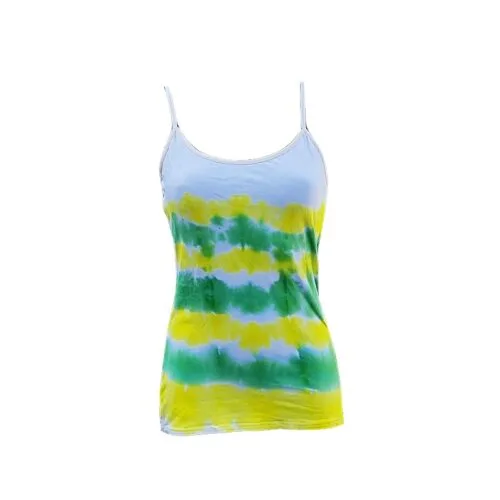 Tie dye spaghetti top - groen geel wit - Maat XL