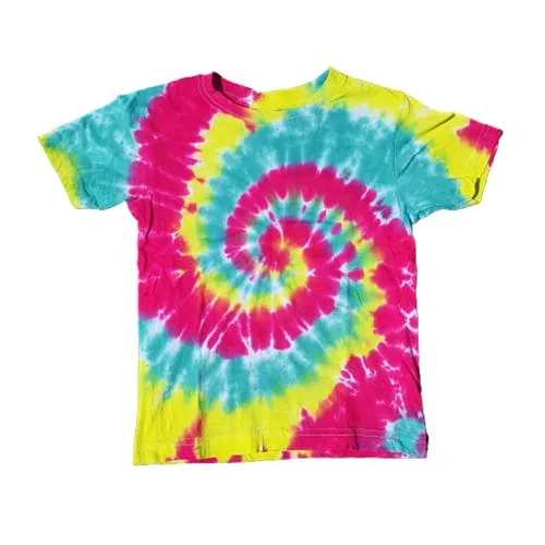 Tie dye T-shirt spiral rood geel groen - maat 122/128