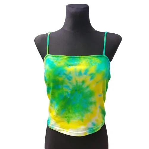 Tie dye crop top - spiral geel groen - Maat M