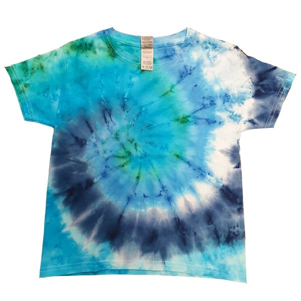 Tie dye kindershirt spiral blauw groen - maat 140/152