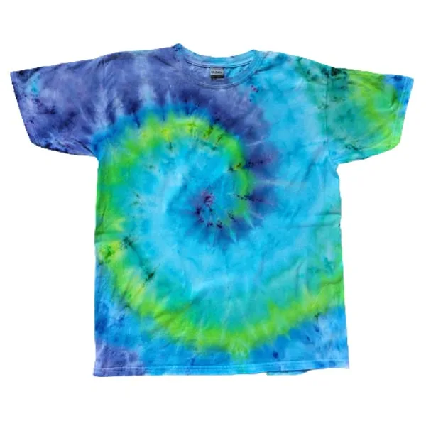 Tie dye shirt spiral blauw groen - maat 182