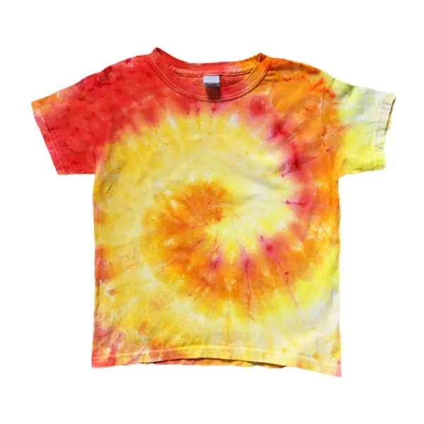 Tie dye kindershirt spiral geel oranje rood - maat 140/152