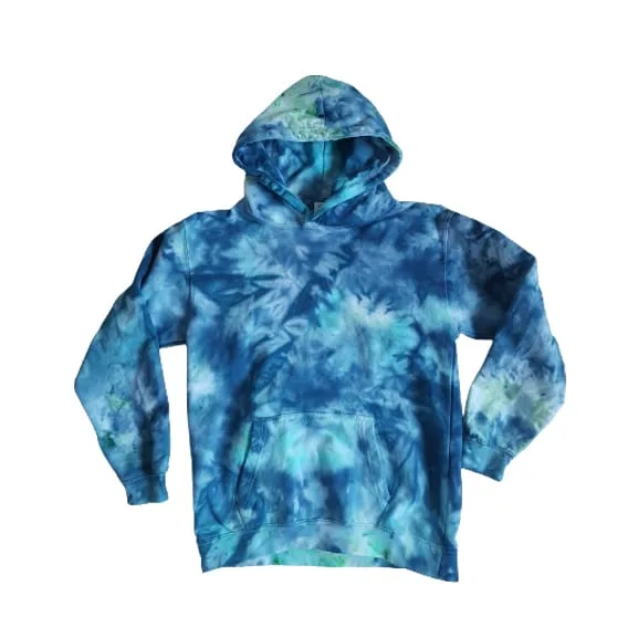 Tie dye kinderhoodie in blauwtinten